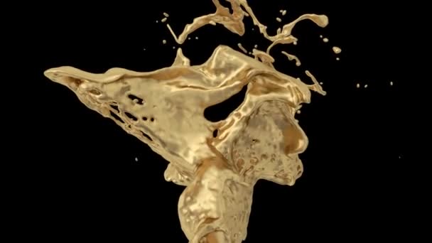 Close Weergave Van Bright Gold Splash Slow Motion Geïsoleerd Zwarte — Stockvideo