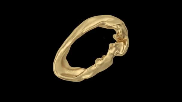 Splashing Anello Liquido Oro Brillante Forma Palla Isolato Sfondo Nero — Video Stock