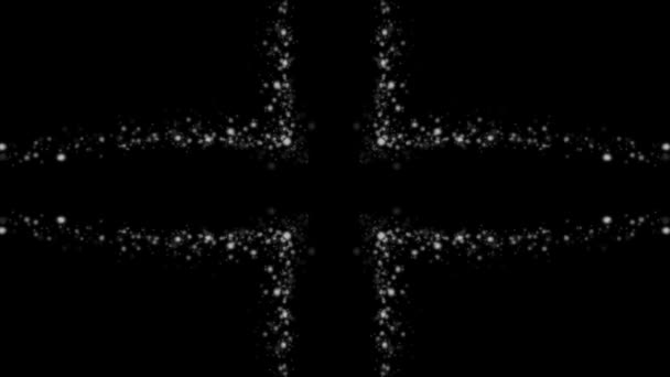 Сяючий Хрест Кульок Частинок Русі Тече Чорному Фоні — стокове відео