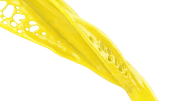Абстрактно Текущая Желтая Краска Изолированная Белом Фоне — стоковое видео