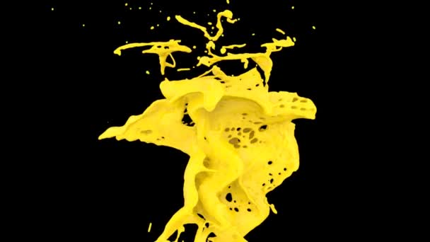 Abstract Yellow Paint Splash Slow Motion Isolated Black Background — Stock Video