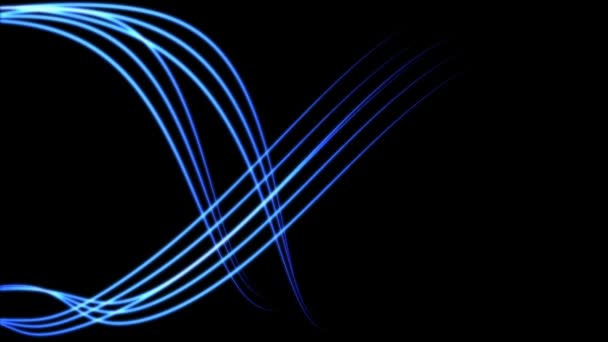 Сині Сяючі Лінії Абстрактний Вигнутий Рух Тече Одного Боку Інший — стокове відео