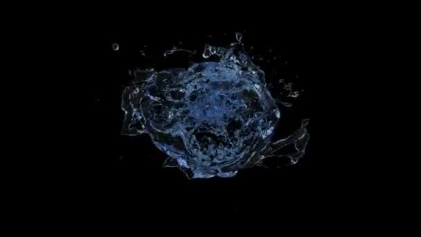 Ring Blue Turbulent Water Transforms Drop Isolated Black Background — Stock Video