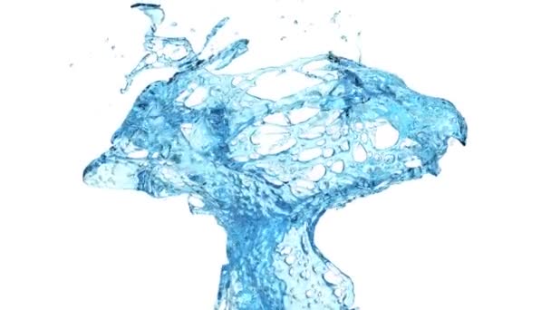 Licht Blauw Water Spatten Slow Motion Geïsoleerd Witte Achtergrond — Stockvideo