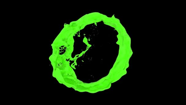Zelený Kroužek Barvy Šplouchání Tekoucí Pomalým Pohybem Izolovaný Černém Pozadí — Stock video