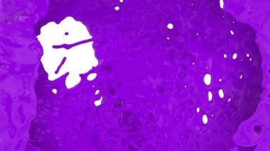 Mor boya ekrana sıçrayan - kamera fly-through, beyaz arka plan üzerinde izole. 