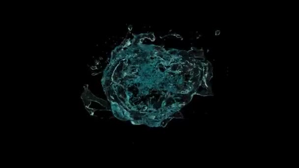 Proudění tyrkysové modré vody v pohybu proti směru hodinových ručiček transformuje do kapky, izolované na černém pozadí. 