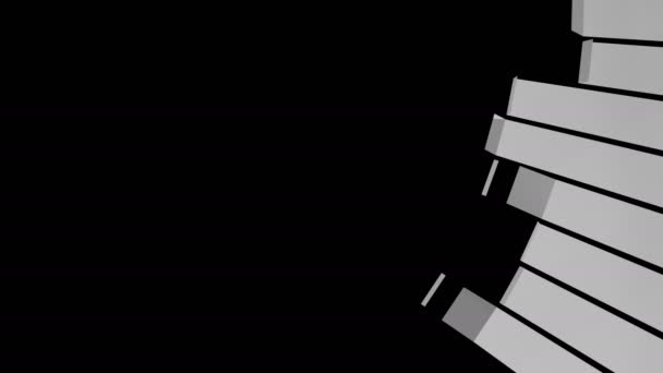 Animation de fond de bandes circulaires déployantes en métal - dans le coin supérieur gauche - isolées sur fond noir .