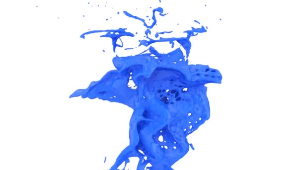 Abstract Blauwe Verf Splash Slow Motion Geïsoleerd Witte Achtergrond — Stockvideo