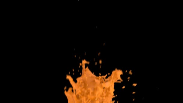 Close View Orange Color Splashing Slow Motion Isolated Black Background — Stock Video