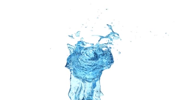 Licht Blauwe Waterfontein Spetteren Dynamische Super Slow Motion Geïsoleerd Wit — Stockvideo