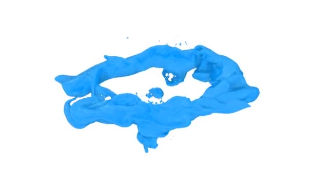 Anello Orizzontale Vernice Azzurra Trasforma Goccia Isolato Sfondo Bianco — Video Stock