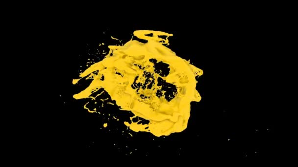 Anillo Color Amarillo Turbulento Transforma Gota Aislado Sobre Fondo Negro — Vídeo de stock