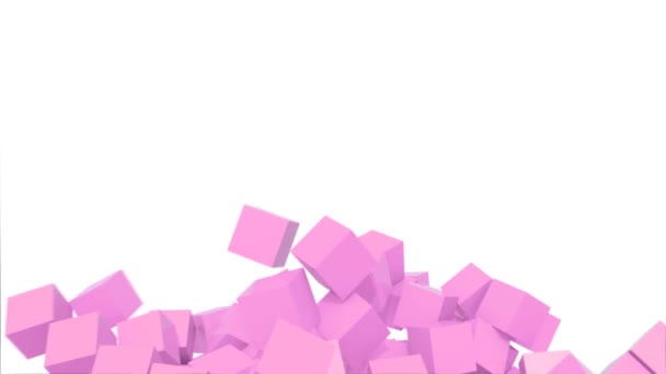 Fondo Diseño Geométrico Cubos Rosados Movimiento Abstracto Sobre Blanco — Vídeos de Stock