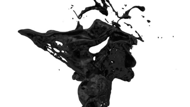 Vista Cerca Salpicaduras Pintura Negra Movimiento Dinámico Súper Lento Aislado — Vídeo de stock