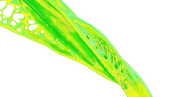 Смешанная Зеленая Желтая Краска Течет Замедленной Съемке Изолированы Белом Фоне — стоковое видео