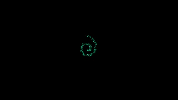 Vliegen Mystic Spiraal Gemaakt Van Turquoise Gloeiende Bollen Zwarte Achtergrond — Stockvideo