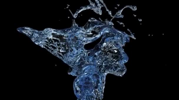 Nahaufnahme Des Blauen Wasserspritzens Dynamischer Superzeitlupe Isoliert Auf Schwarzem Hintergrund — Stockvideo