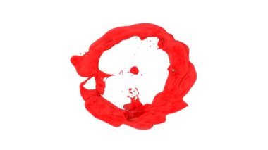 Kırmızı boya sıçrama halkası, beyaz arka plan üzerinde izole damla dönüşür