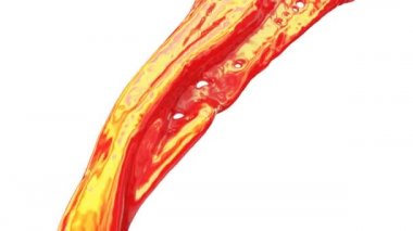 Dalgalı hareketle akan karışık kırmızı ve sarı renk, beyaz arka plan üzerinde izole. 