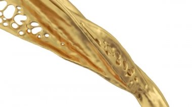 Yavaş çekimde soyut akan altın, beyaz arka plan üzerinde izole.