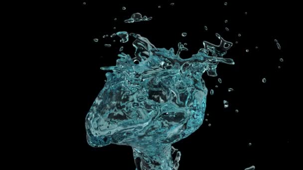 Крупный План Разбрызгивания Бирюзовой Воды Замедленной Съемке Изолированный Черном Фоне — стоковое видео