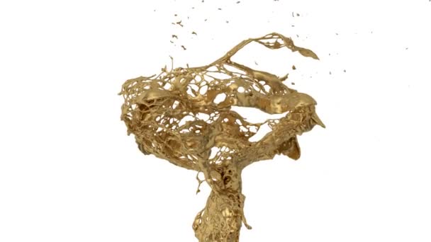 Abstract Splash Van Donker Goud Slow Motion Geïsoleerd Witte Achtergrond — Stockvideo