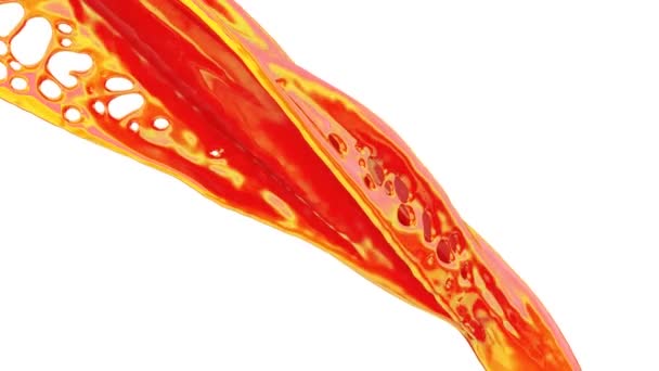 Peinture mixte rouge et jaune coulant au ralenti isolée sur fond blanc 