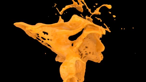 Vue Rapprochée Éclaboussure Peinture Orange Ralenti Dynamique Isolée Sur Fond — Video