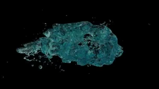 Ταραχώδης Οριζόντιος Μπλε Δακτύλιος Του Νερού Μετατρέπεται Πτώση Απομονώνεται Μαύρο — Αρχείο Βίντεο