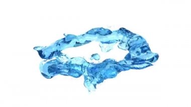 Açık mavi suyun yatay halkası, beyaz arka plan üzerinde izole edilmiş damlaya dönüşür