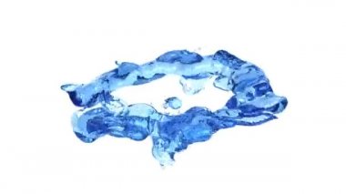 Mavi suyun yatay halkası, beyaz arka plan üzerinde izole edilmiş damlaya dönüşür