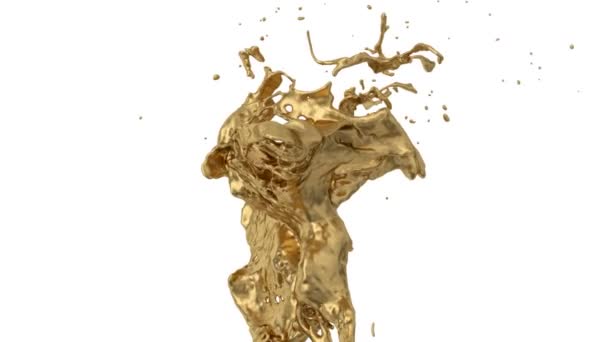 Vloeibaar Goud Duik Abstract Slow Motion Geïsoleerd Witte Achtergrond — Stockvideo