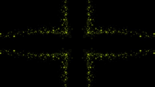 Groene Gloeiende Kruis Van Orbs Deeltjes Vloeiende Beweging Zwarte Achtergrond — Stockvideo