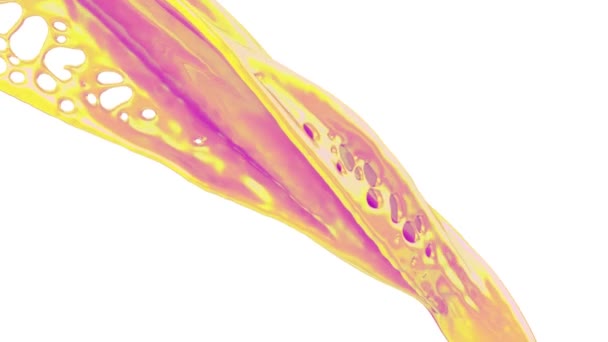 白い背景に隔離されたスローモーションで流れる黄色とピンクの塗料が混在 — ストック動画