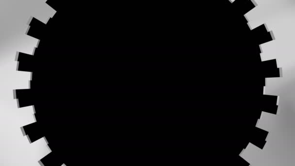 Animation de fond d "éléments métalliques circulaires dépliants - au centre, isolés sur noir 