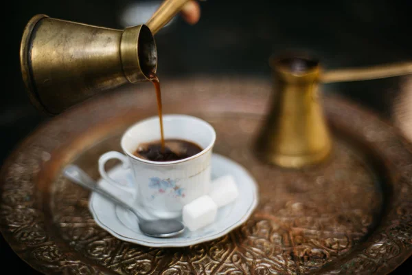 Koffie Kop Twee Stuks Van Suiker Handgemaakte Lade — Stockfoto