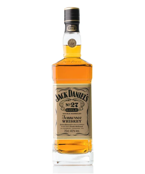 Bratislava, Slovakya - 5 Ağustos 2016, bir şişe Jack Daniels Gold No. 27 Tennessee viskisi