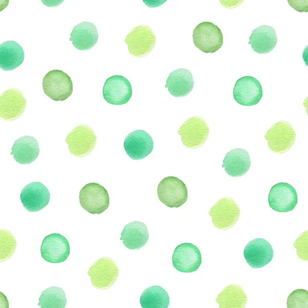 Dekoratif Çekilmiş Suluboya Seamless Modeli Ile Polka Noktaları Yeşil Yuvarlak — Stok fotoğraf