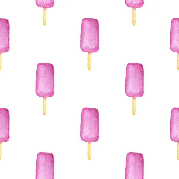 夏季水彩无缝模式与水果冰淇淋白色背景 — 图库照片