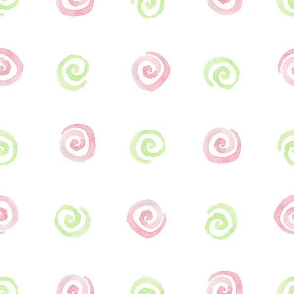 Abstract Aquarel Naadloze Patroon Met Roze Groene Spiralen Een Witte — Stockfoto