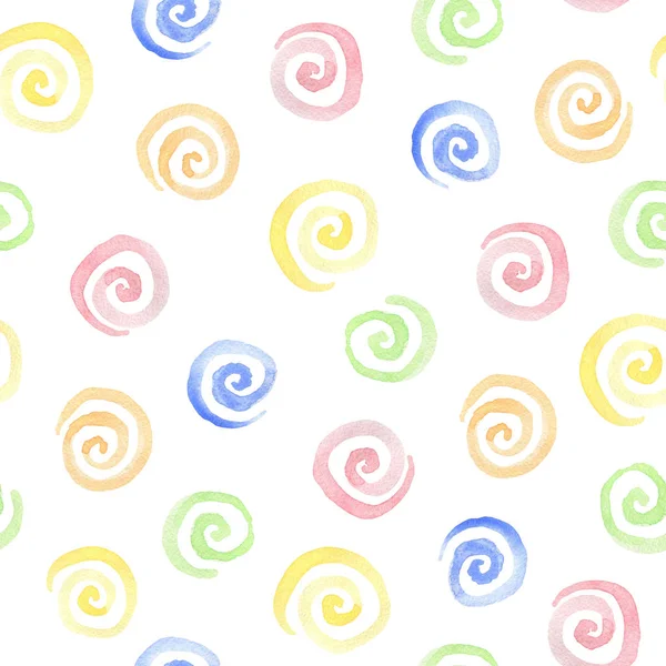 Abstraktes Aquarell Mit Nahtlosem Muster Mit Bunten Spiralen Auf Weißem — Stockfoto