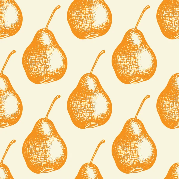 オレンジ色の梨と秋のシームレスなパターン ビンテージ スタイルで手書きとフルーツの季節のベクトルの背景 — ストックベクタ