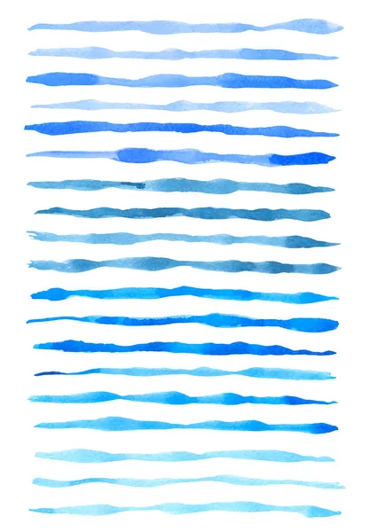 Ensemble Lignes Aquarelle Bleu Vecteur Isolées Sur Fond Blanc — Image vectorielle