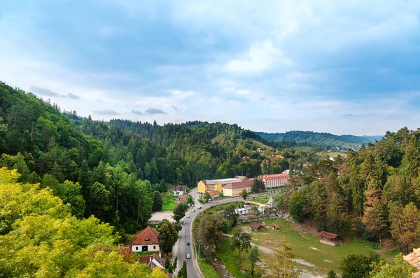 View Dracula Castle Bran Transylvania Romania Road Town Bran Foot — Stock Photo, Image