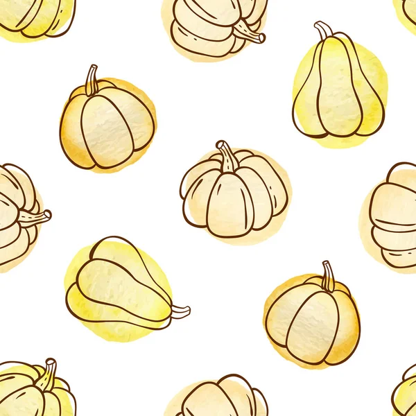 Modello senza cuciture doodle autunnale con zucche — Vettoriale Stock