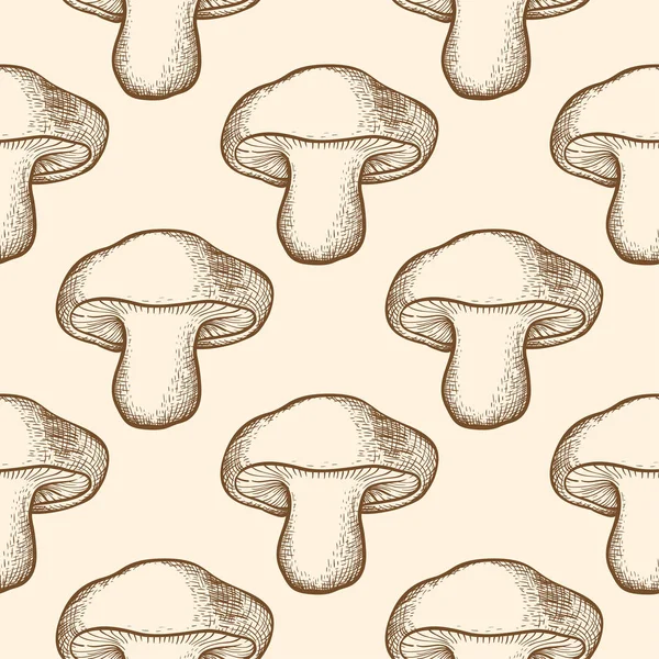Autumn Seamless Pattern Forest Mushrooms Hand Drawn Vector Background Vintage — Stock Vector