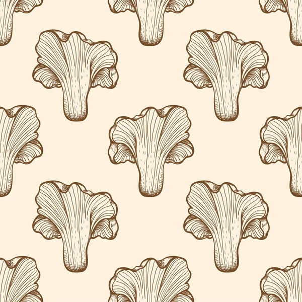 Autumn Seamless Pattern Forest Chanterelle Mushrooms Hand Drawn Vector Background — Stock Vector
