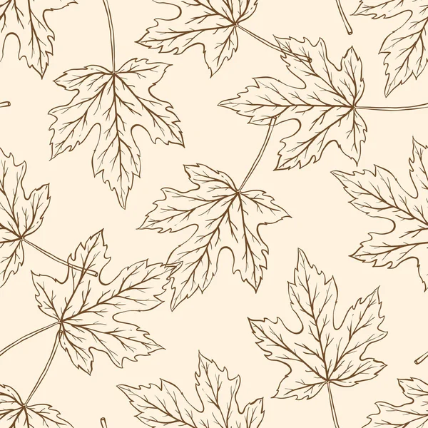 Autumn Seamless Pattern Falling Maple Leaves Hand Drawn Vector Fall — Stock Vector