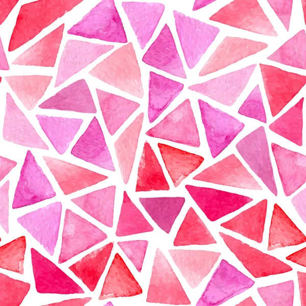白地にピンクと赤の三角形で抽象的なベクトル水彩シームレス パターン — ストックベクタ